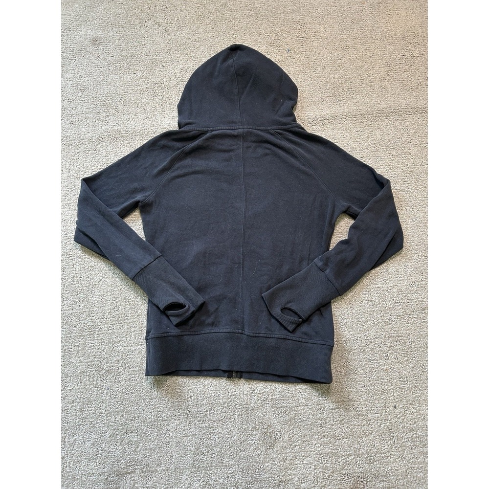 Y2K Fox Racing Zip Hoodie Women's S Black Basic Gothic Thumb Hole Logo Grunge - Picture 2 of 12